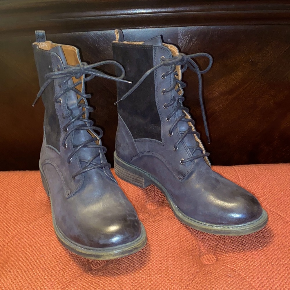 Lucky Brand Black Leather & Oiled Suede Combat Boots - LK-Nicki